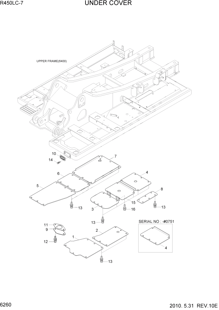 Схема запчастей Hyundai R450LC7 - PAGE 6260 UNDER COVER СТРУКТУРА