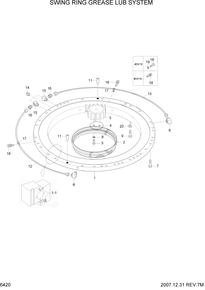 Схема запчастей Hyundai R450LC7 - PAGE 6420 SWING RING GREASE LUB SYSTEM СТРУКТУРА