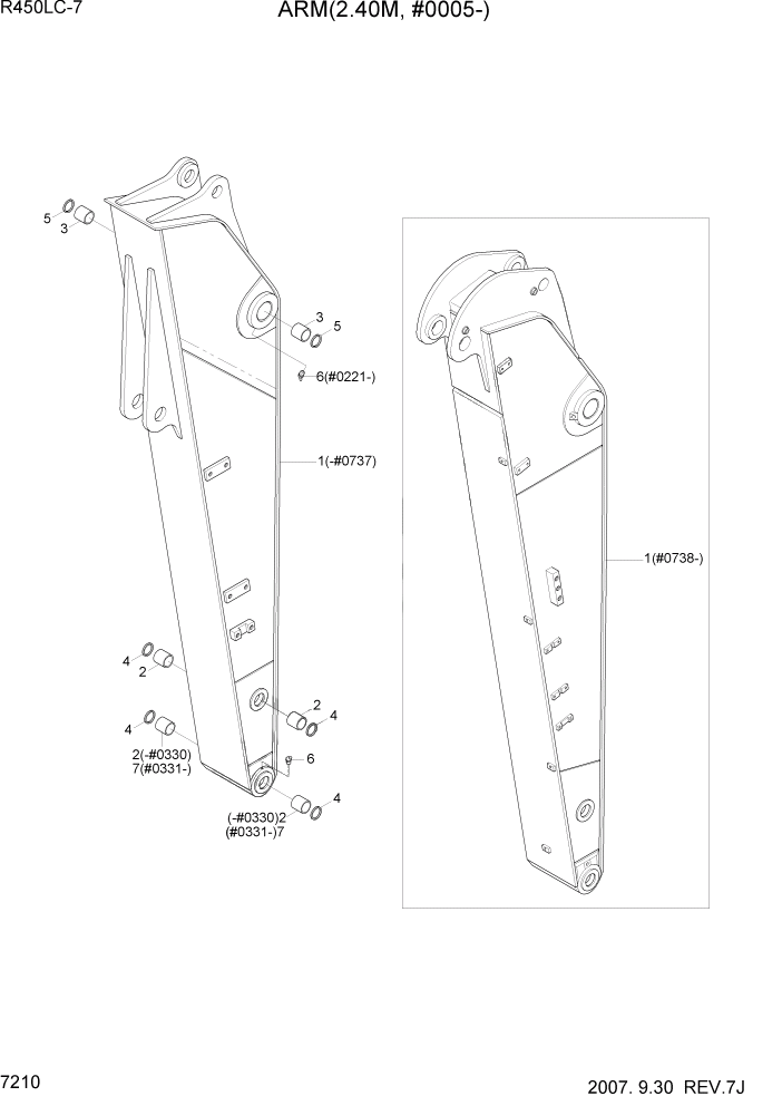 Схема запчастей Hyundai R450LC7 - PAGE 7210 ARM(2.40M, #0005-) РАБОЧЕЕ ОБОРУДОВАНИЕ