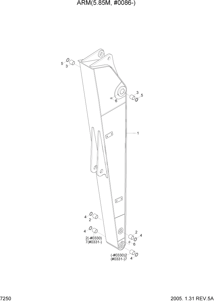 Схема запчастей Hyundai R450LC7 - PAGE 7250 ARM(5.85M, #0086-) РАБОЧЕЕ ОБОРУДОВАНИЕ