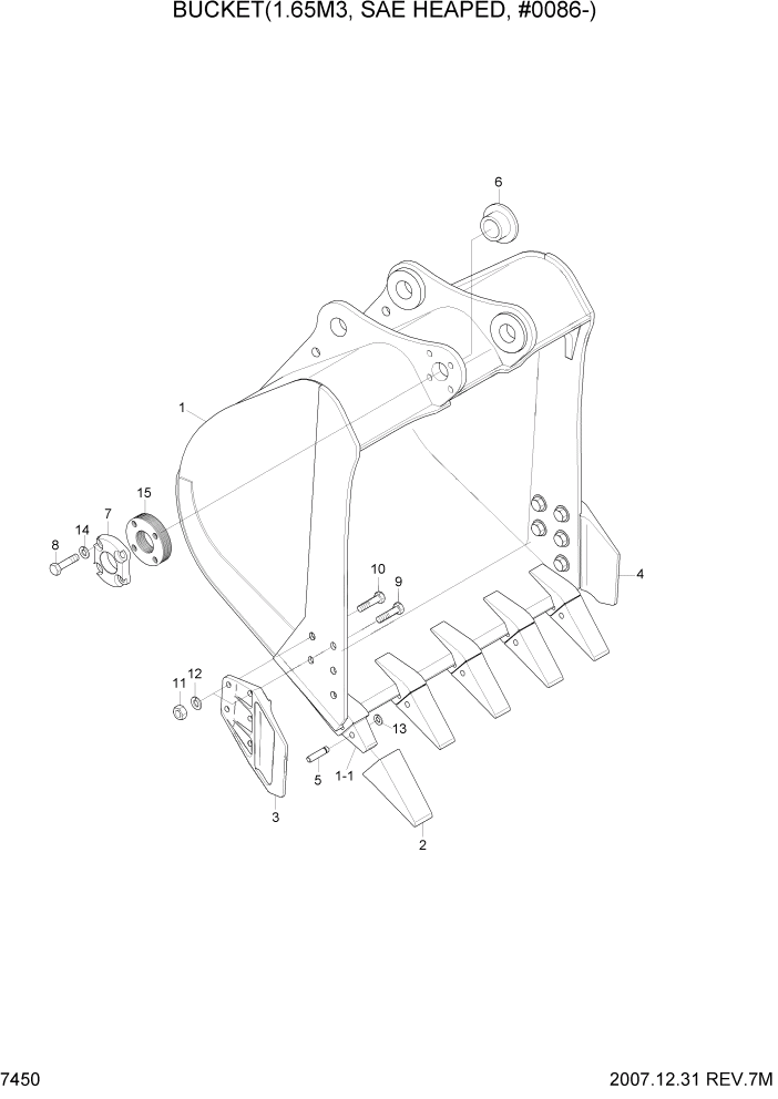 Схема запчастей Hyundai R450LC7 - PAGE 7450 BUCKET(1.65M3 SAE HEAPED, #0086-) РАБОЧЕЕ ОБОРУДОВАНИЕ