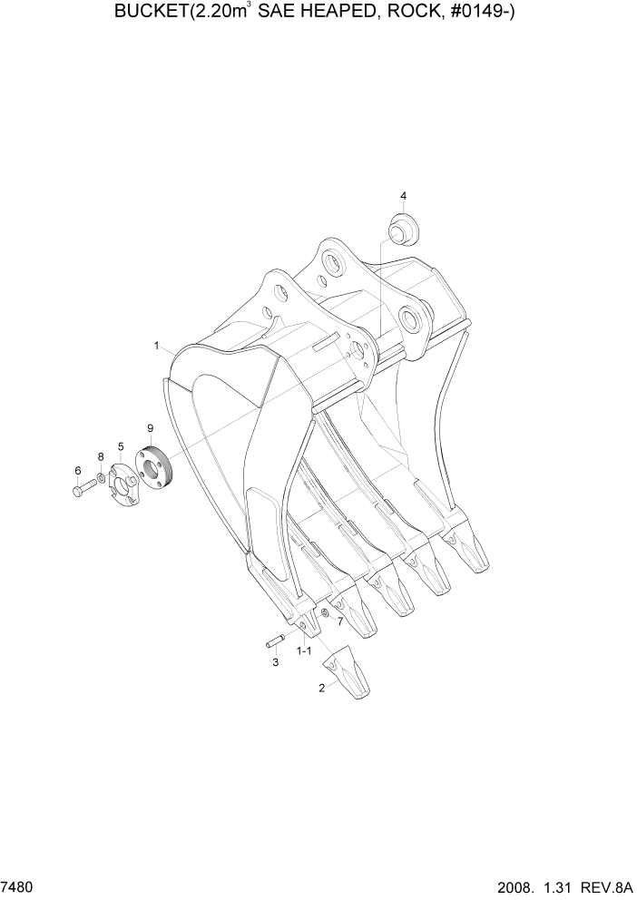 Схема запчастей Hyundai R450LC7 - PAGE 7480 BUCKET(2.20M3 SAE HEAPED, ROCK, #0149-) РАБОЧЕЕ ОБОРУДОВАНИЕ