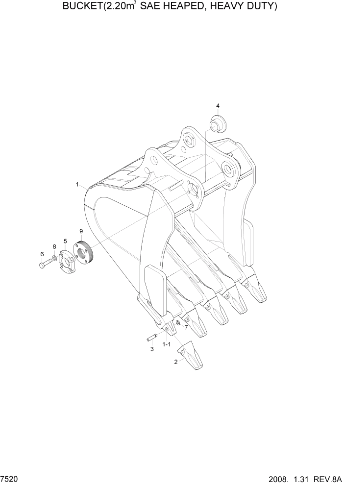 Схема запчастей Hyundai R450LC7 - PAGE 7520 BUCKET(2.20M3 SAE HEAPED, HEAVY DUTY) РАБОЧЕЕ ОБОРУДОВАНИЕ