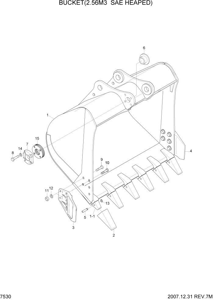 Схема запчастей Hyundai R450LC7 - PAGE 7530 BUCKET(2.56M3 SAE HEAPED) РАБОЧЕЕ ОБОРУДОВАНИЕ