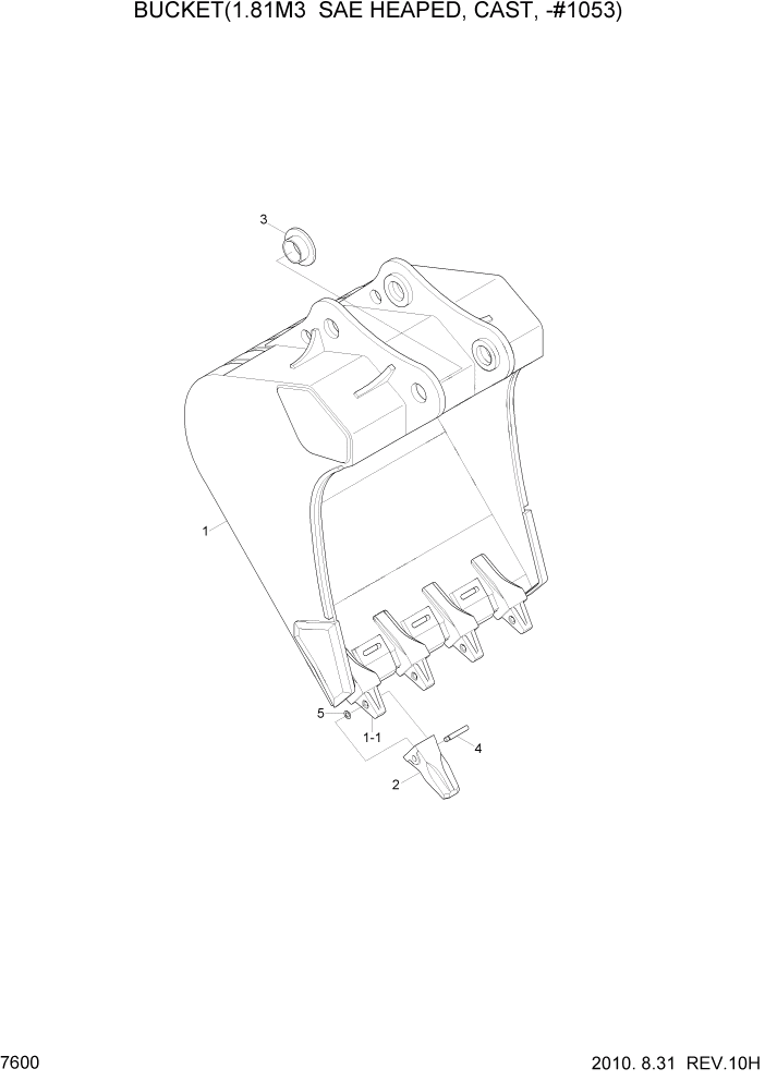 Схема запчастей Hyundai R450LC7 - PAGE 7600 BUCKET(1.81M3 SAE HEAPED, CAST, -#1053) РАБОЧЕЕ ОБОРУДОВАНИЕ