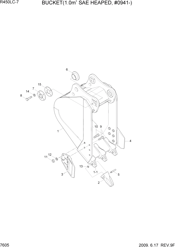 Схема запчастей Hyundai R450LC7 - PAGE 7605 BUCKET(1.00M3 SAE HEAPED, #0941) РАБОЧЕЕ ОБОРУДОВАНИЕ