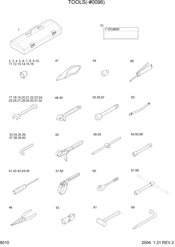 Схема запчастей Hyundai R450LC7 - PAGE 8010 TOOLS(-#0096) ДРУГИЕ ЧАСТИ