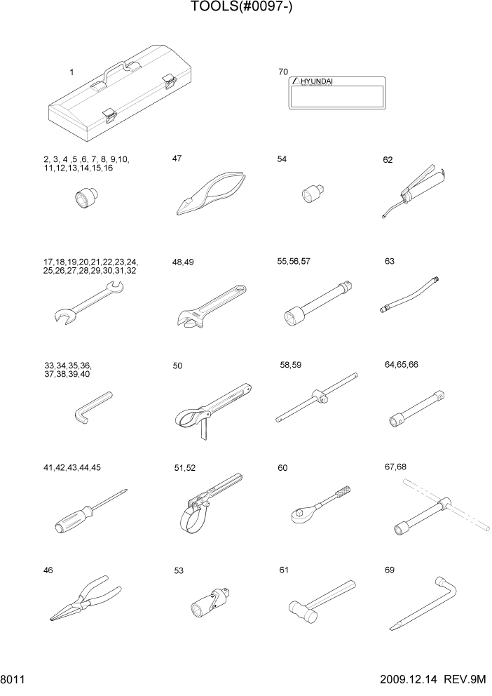 Схема запчастей Hyundai R450LC7 - PAGE 8011 TOOLS(#0097-) ДРУГИЕ ЧАСТИ