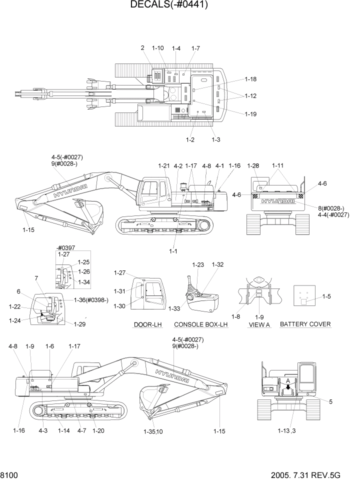 Схема запчастей Hyundai R450LC7 - PAGE 8100 DECALS(-#0441) ДРУГИЕ ЧАСТИ