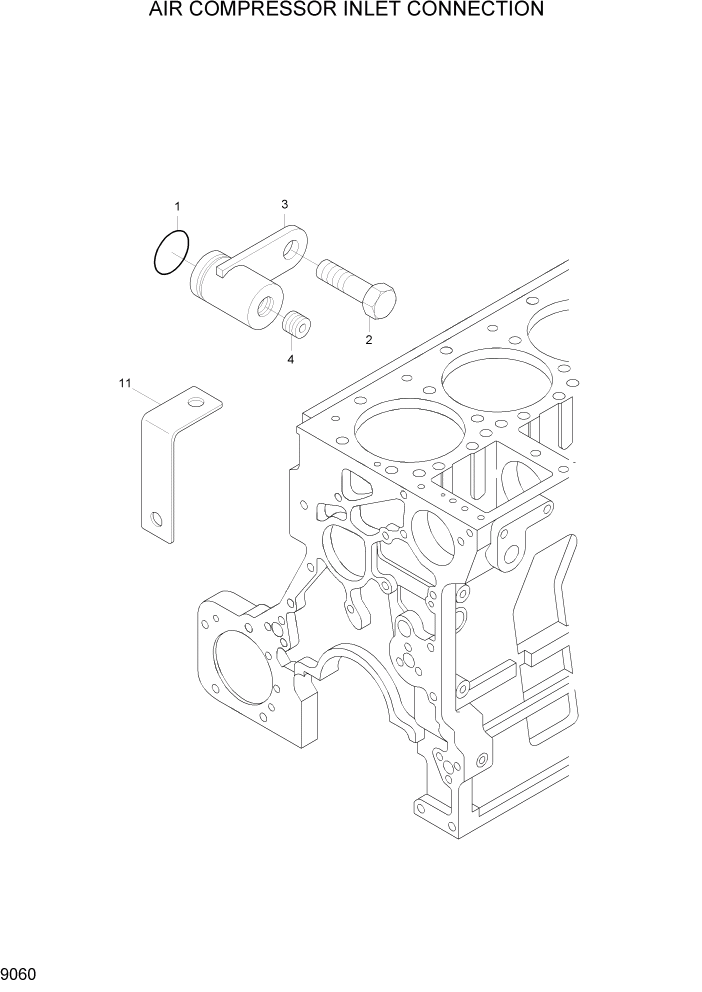 Схема запчастей Hyundai R450LC7 - PAGE 9060 AIR COMPRESSOR INLET CONNECTION ДВИГАТЕЛЬ БАЗА