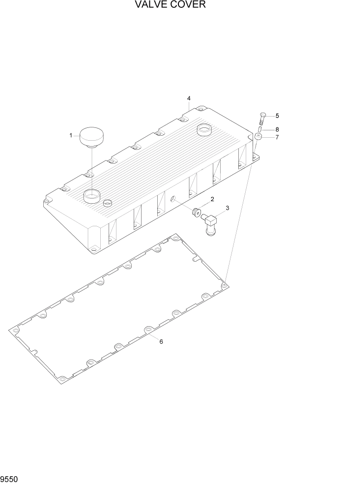 Схема запчастей Hyundai R450LC7 - PAGE 9550 VALVE COVER ДВИГАТЕЛЬ БАЗА