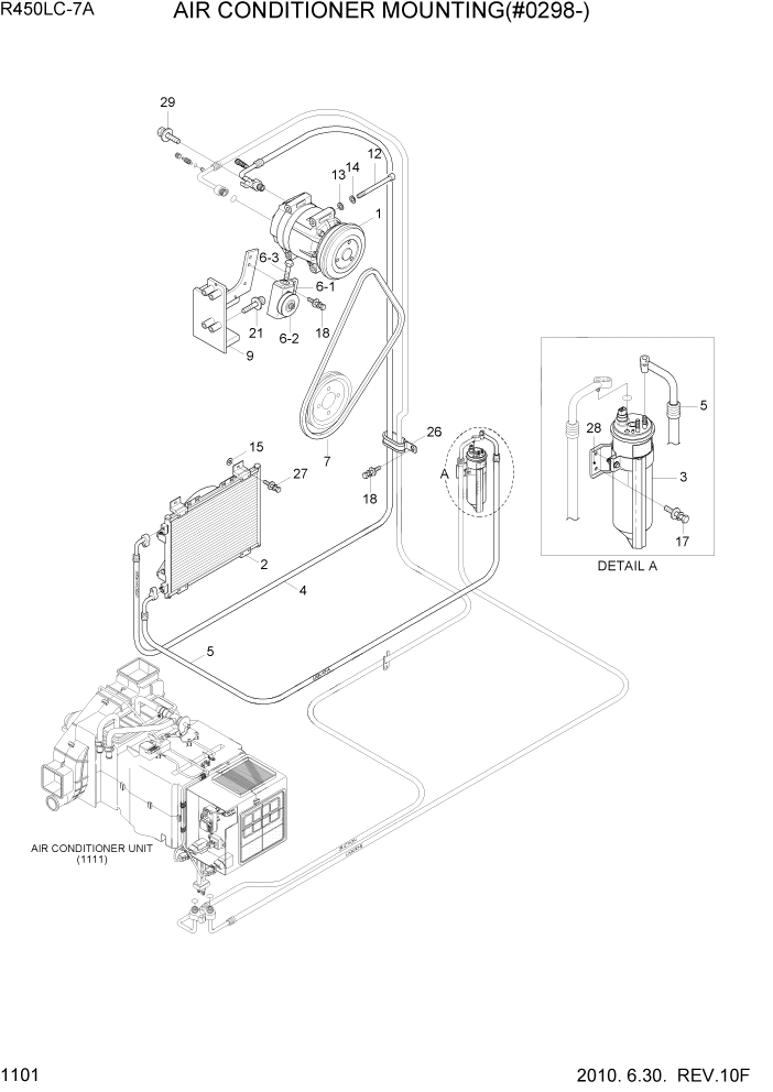 Схема запчастей Hyundai R450LC7A - PAGE 1101 AIR CONDITIONER MOUNTING(#0298-) СИСТЕМА ДВИГАТЕЛЯ