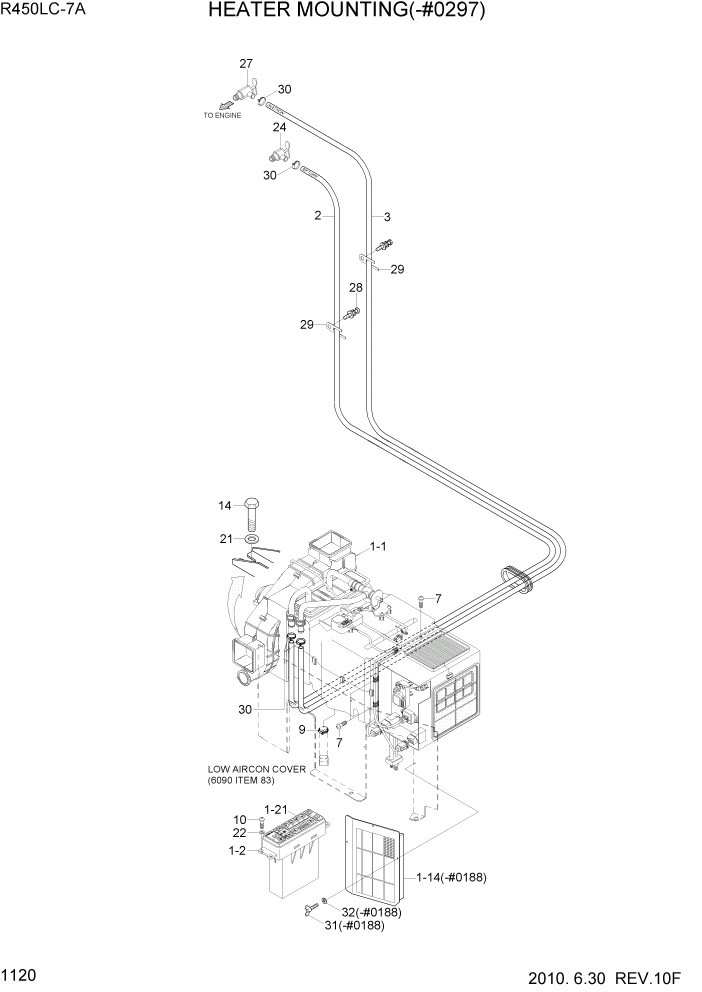 Схема запчастей Hyundai R450LC7A - PAGE 1120 HEATER MOUNTING(-#0297) СИСТЕМА ДВИГАТЕЛЯ