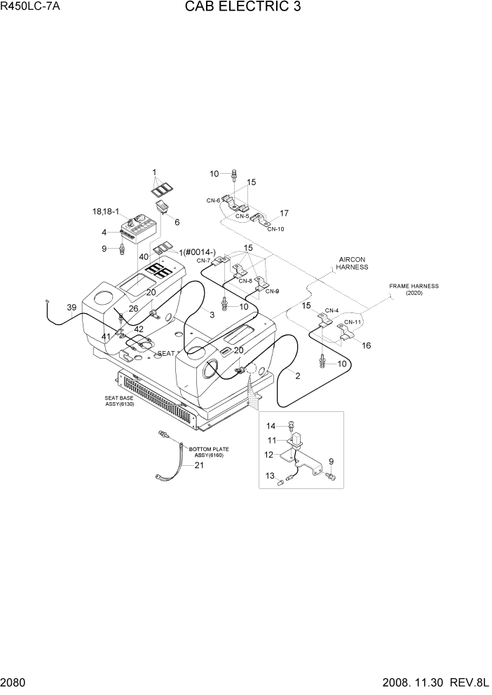 Схема запчастей Hyundai R450LC7A - PAGE 2080 CAB ELECTRIC 3 ЭЛЕКТРИЧЕСКАЯ СИСТЕМА