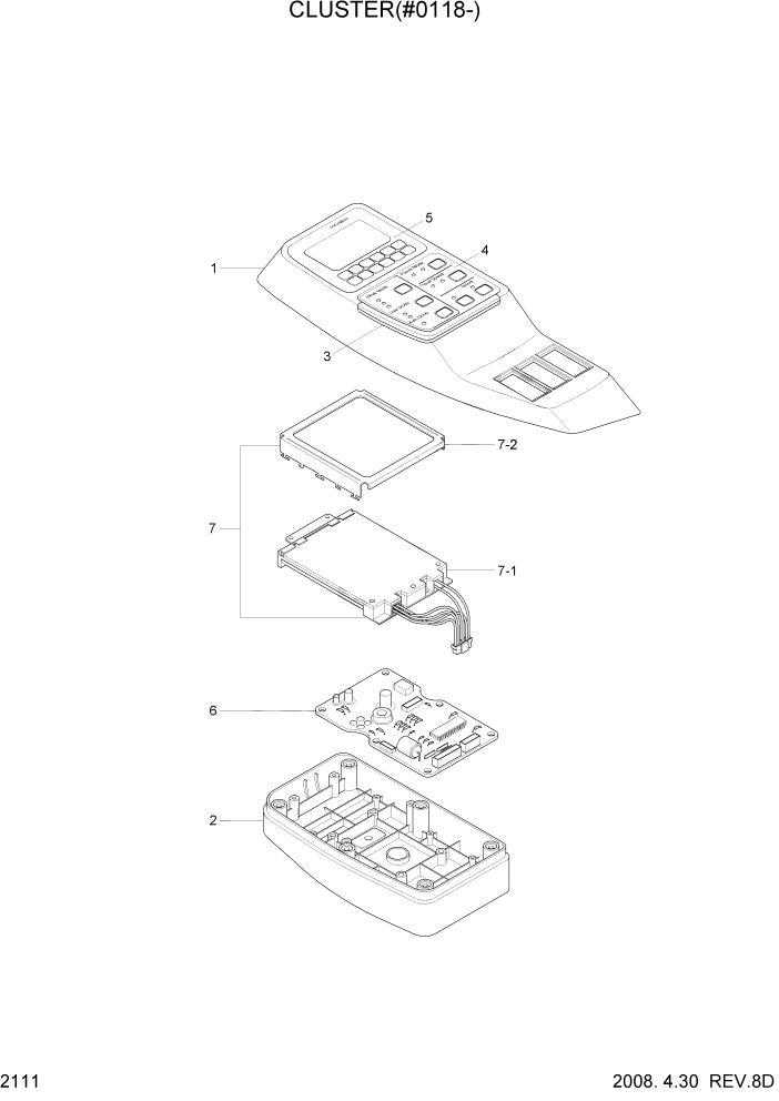 Схема запчастей Hyundai R450LC7A - PAGE 2111 CLUSTER(#0118-) ЭЛЕКТРИЧЕСКАЯ СИСТЕМА