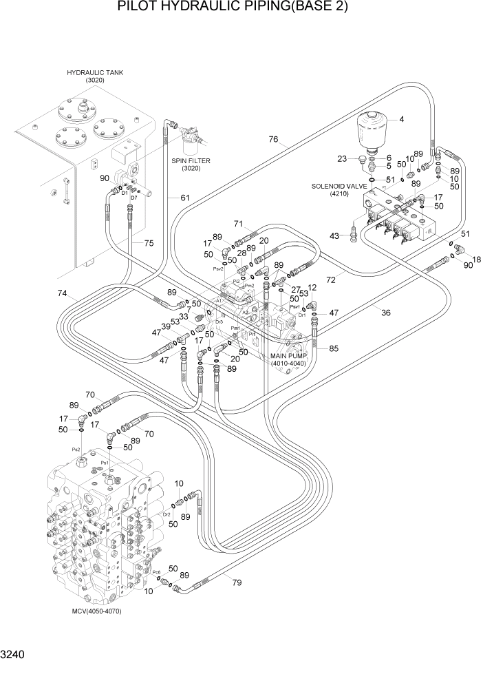 Схема запчастей Hyundai R450LC7A - PAGE 3240 PILOT HYDRAULIC PIPING(BASE 2) ГИДРАВЛИЧЕСКАЯ СИСТЕМА