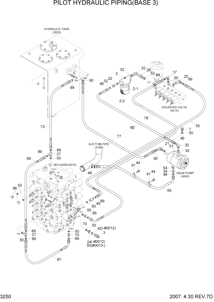 Схема запчастей Hyundai R450LC7A - PAGE 3250 PILOT HYDRAULIC PIPING(BASE 3) ГИДРАВЛИЧЕСКАЯ СИСТЕМА