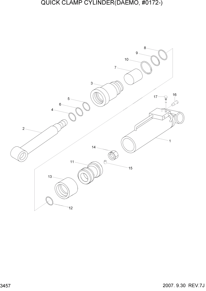 Схема запчастей Hyundai R450LC7A - PAGE 3457 QUICK CLAMP CYLINDER(DAEMO, #0172-) ГИДРАВЛИЧЕСКАЯ СИСТЕМА