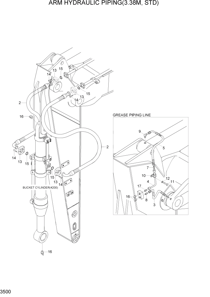 Схема запчастей Hyundai R450LC7A - PAGE 3500 ARM HYDRAULIC PIPING(3.38M, STD) ГИДРАВЛИЧЕСКАЯ СИСТЕМА