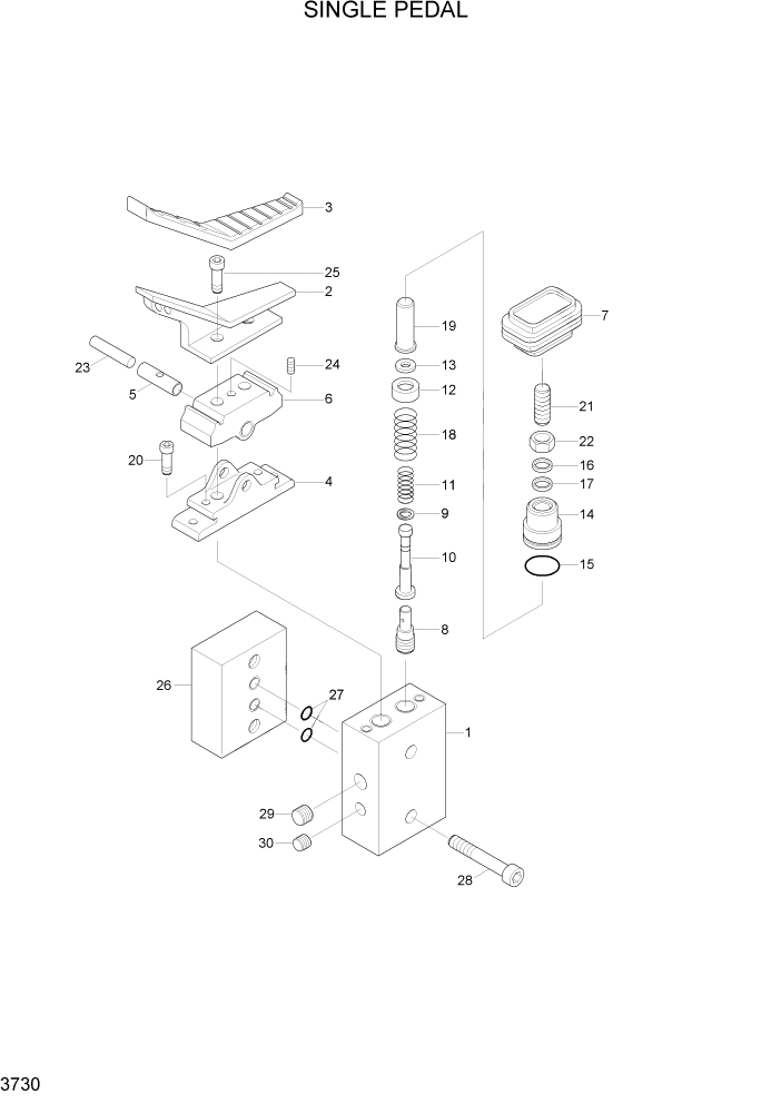 Схема запчастей Hyundai R450LC7A - PAGE 3730 SINGLE PEDAL ГИДРАВЛИЧЕСКАЯ СИСТЕМА