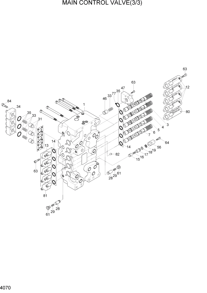 Схема запчастей Hyundai R450LC7A - PAGE 4070 MAIN CONTROL VALVE(3/3) ГИДРАВЛИЧЕСКИЕ КОМПОНЕНТЫ