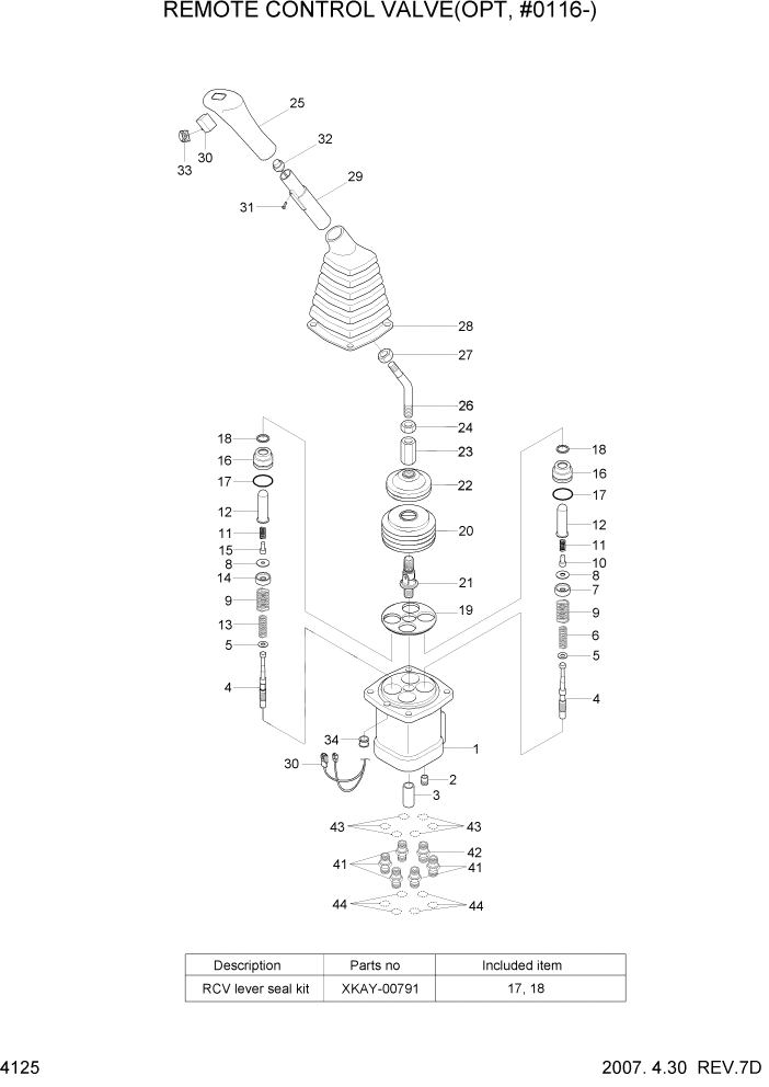 Схема запчастей Hyundai R450LC7A - PAGE 4125 REMOTE CONTROL VALVE(OPT, #0116-) ГИДРАВЛИЧЕСКИЕ КОМПОНЕНТЫ