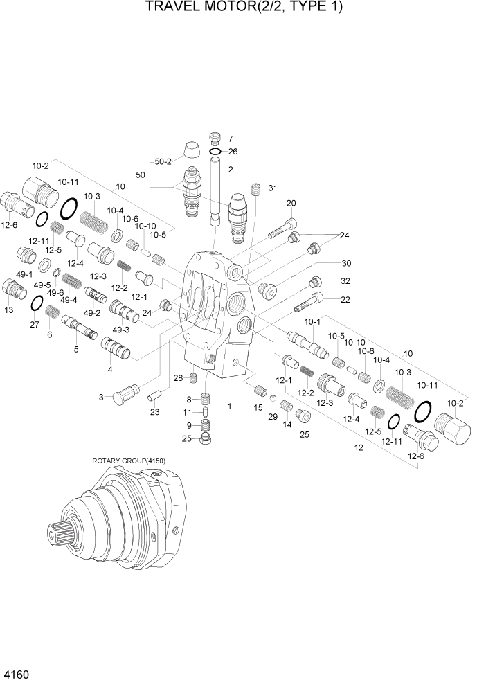 Схема запчастей Hyundai R450LC7A - PAGE 4160 TRAVEL MOTOR(2/2, TYPE 1) ГИДРАВЛИЧЕСКИЕ КОМПОНЕНТЫ