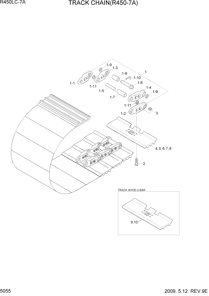 Схема запчастей Hyundai R450LC7A - PAGE 5055 TRACK CHAIN(R450-7A) ХОДОВАЯ ЧАСТЬ