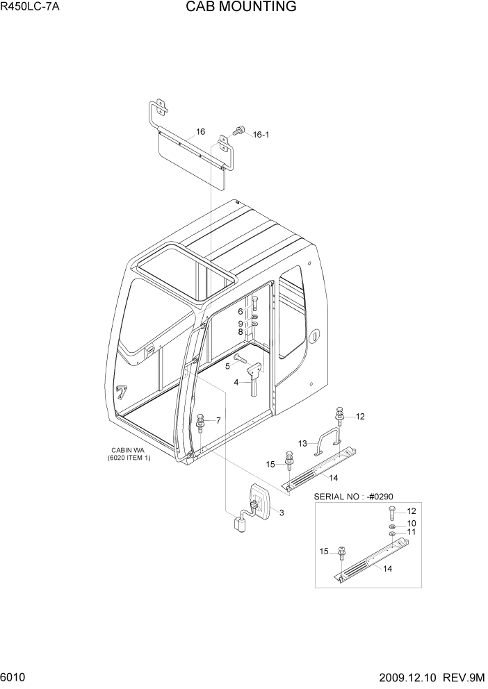 Схема запчастей Hyundai R450LC7A - PAGE 6010 CAB MOUNTING СТРУКТУРА