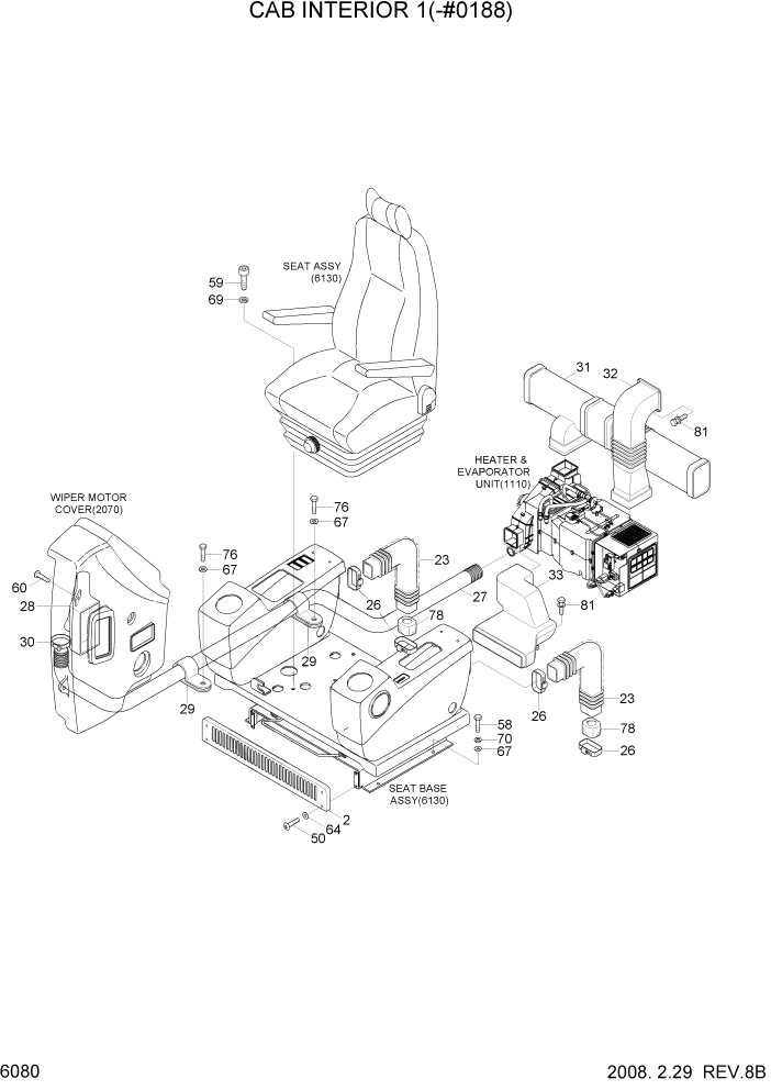 Схема запчастей Hyundai R450LC7A - PAGE 6080 CAB INTERIOR 1(-#0188) СТРУКТУРА