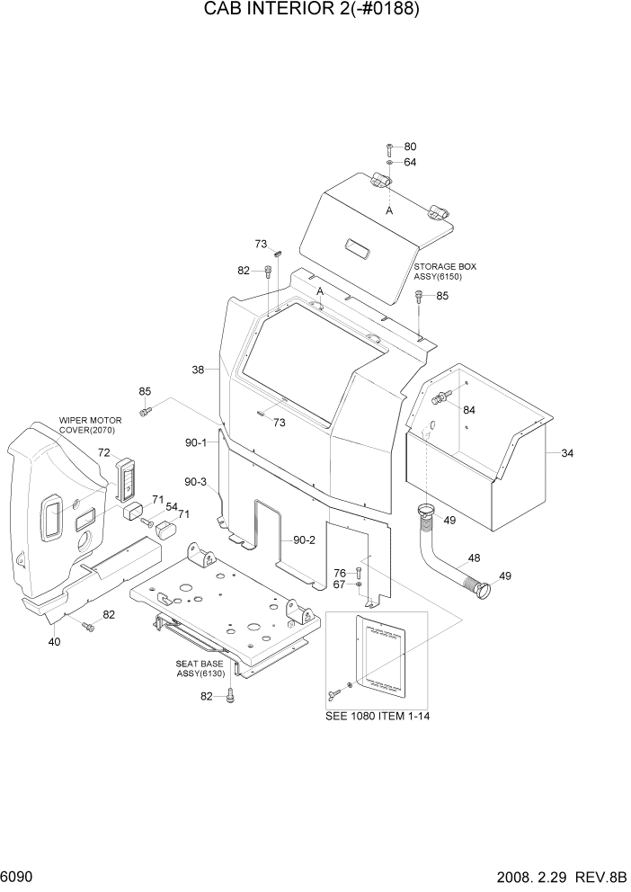 Схема запчастей Hyundai R450LC7A - PAGE 6090 CAB INTERIOR 2(-#0188) СТРУКТУРА