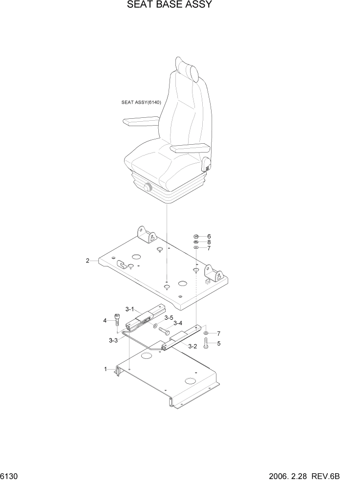 Схема запчастей Hyundai R450LC7A - PAGE 6130 SEAT BASE ASSY СТРУКТУРА