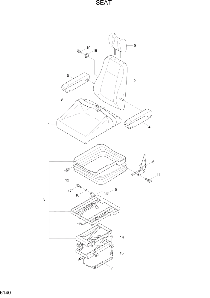 Схема запчастей Hyundai R450LC7A - PAGE 6140 SEAT СТРУКТУРА