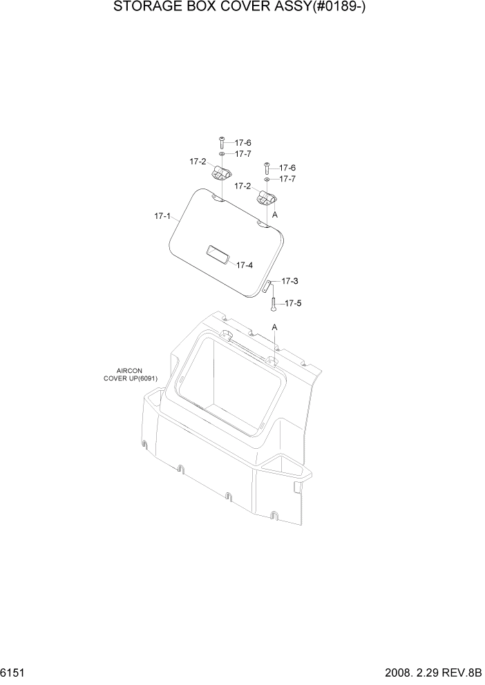 Схема запчастей Hyundai R450LC7A - PAGE 6151 STORAGE BOX COVER ASSY(#0189-) СТРУКТУРА