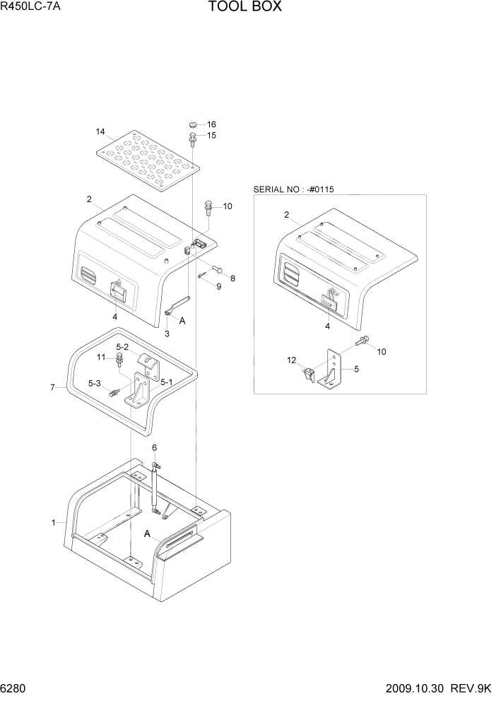 Схема запчастей Hyundai R450LC7A - PAGE 6280 TOOL BOX СТРУКТУРА