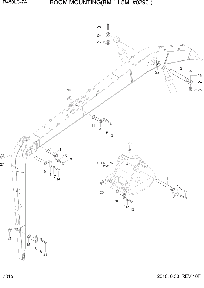 Схема запчастей Hyundai R450LC7A - PAGE 7015 BOOM MOUNTING(BM 11.5M, #0290-) РАБОЧЕЕ ОБОРУДОВАНИЕ