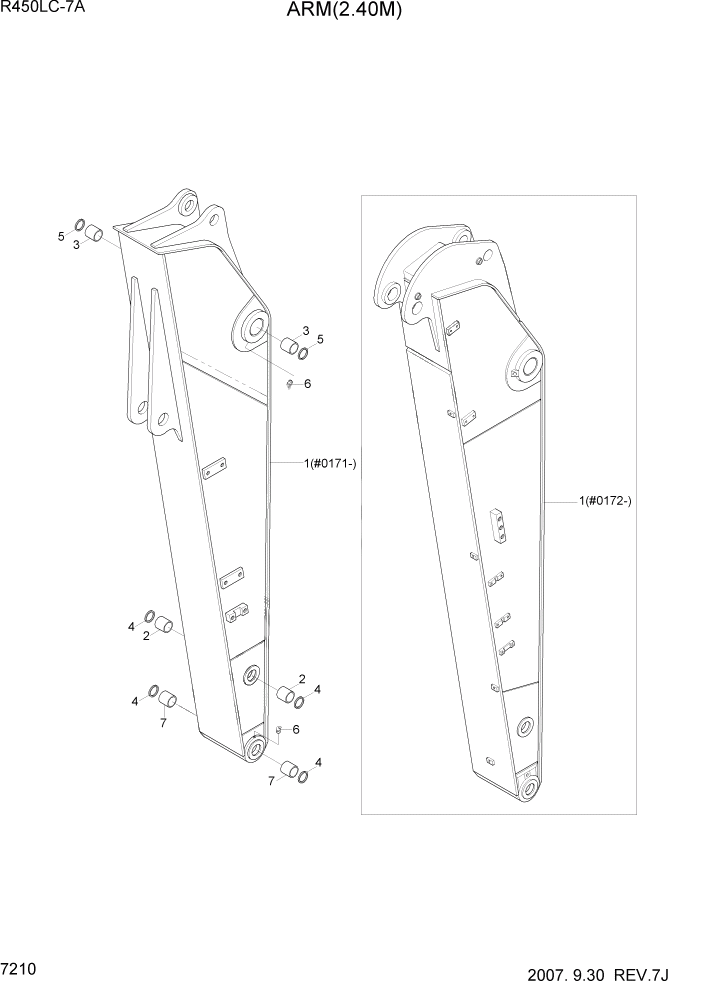 Схема запчастей Hyundai R450LC7A - PAGE 7210 ARM(2.40M) РАБОЧЕЕ ОБОРУДОВАНИЕ