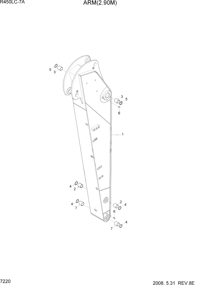 Схема запчастей Hyundai R450LC7A - PAGE 7220 ARM(2.90M) РАБОЧЕЕ ОБОРУДОВАНИЕ