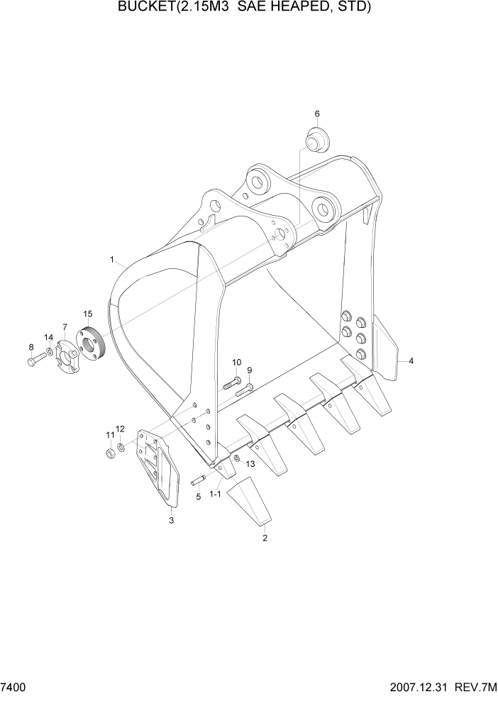 Схема запчастей Hyundai R450LC7A - PAGE 7400 BUCKET(2.15M3 SAE HEAPED, STD) РАБОЧЕЕ ОБОРУДОВАНИЕ