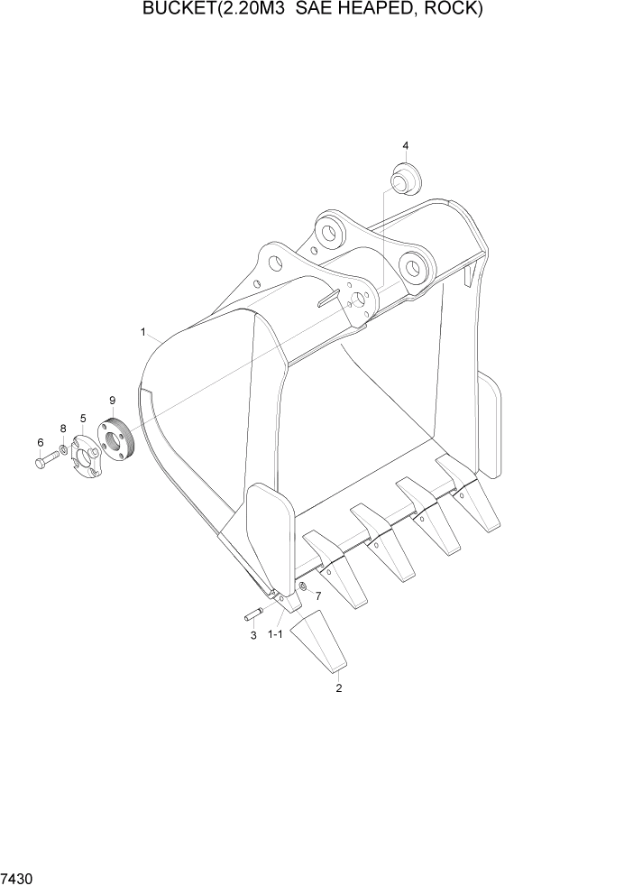 Схема запчастей Hyundai R450LC7A - PAGE 7430 BUCKET(2.20M3 SAE HEAPED, ROCK) РАБОЧЕЕ ОБОРУДОВАНИЕ