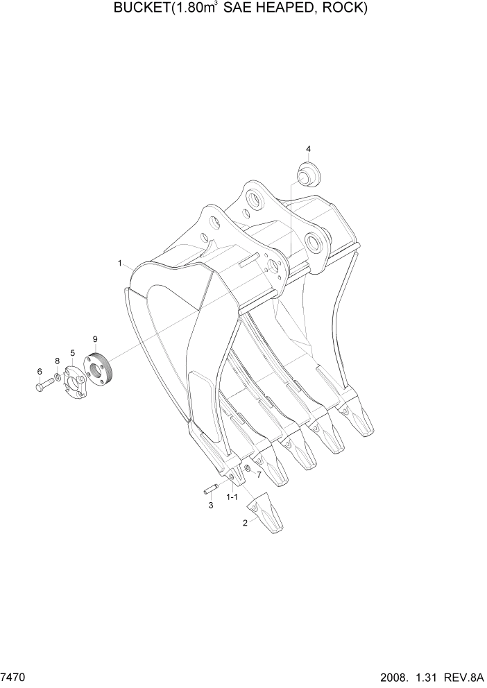 Схема запчастей Hyundai R450LC7A - PAGE 7470 BUCKET(1.80M3 SAE HEAPED, ROCK) РАБОЧЕЕ ОБОРУДОВАНИЕ