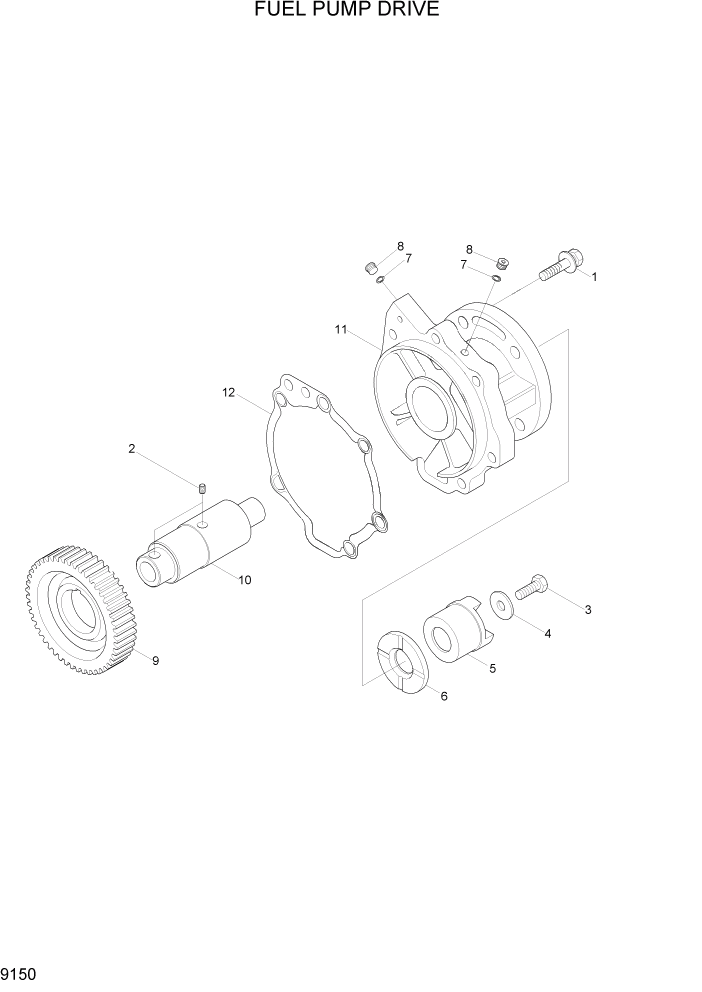 Схема запчастей Hyundai R450LC7A - PAGE 9150 FUEL PUMP DRIVE ДВИГАТЕЛЬ БАЗА