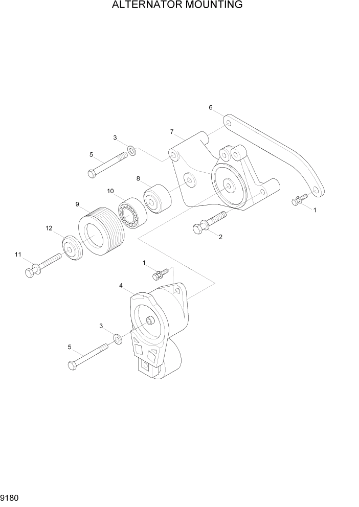 Схема запчастей Hyundai R450LC7A - PAGE 9180 ALTERNATOR MOUNTING ДВИГАТЕЛЬ БАЗА