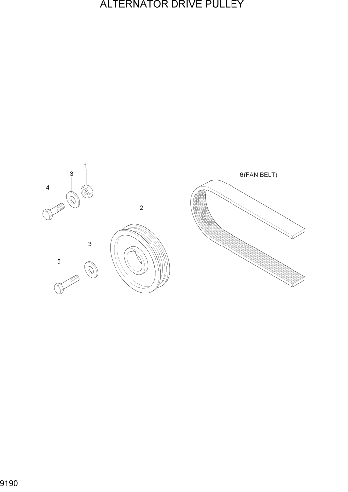 Схема запчастей Hyundai R450LC7A - PAGE 9190 ALTERNATOR DRIVE PULLEY ДВИГАТЕЛЬ БАЗА