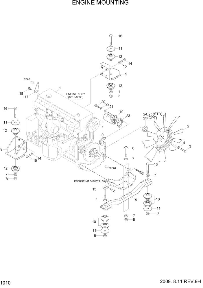 Схема запчастей Hyundai R500LC7 - PAGE 1010 ENGINE MOUNTING СИСТЕМА ДВИГАТЕЛЯ