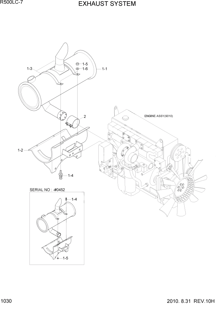 Схема запчастей Hyundai R500LC7 - PAGE 1030 EXHAUST SYSTEM СИСТЕМА ДВИГАТЕЛЯ