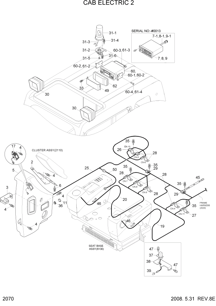 Схема запчастей Hyundai R500LC7 - PAGE 2070 CAB ELECTRIC 2 ЭЛЕКТРИЧЕСКАЯ СИСТЕМА