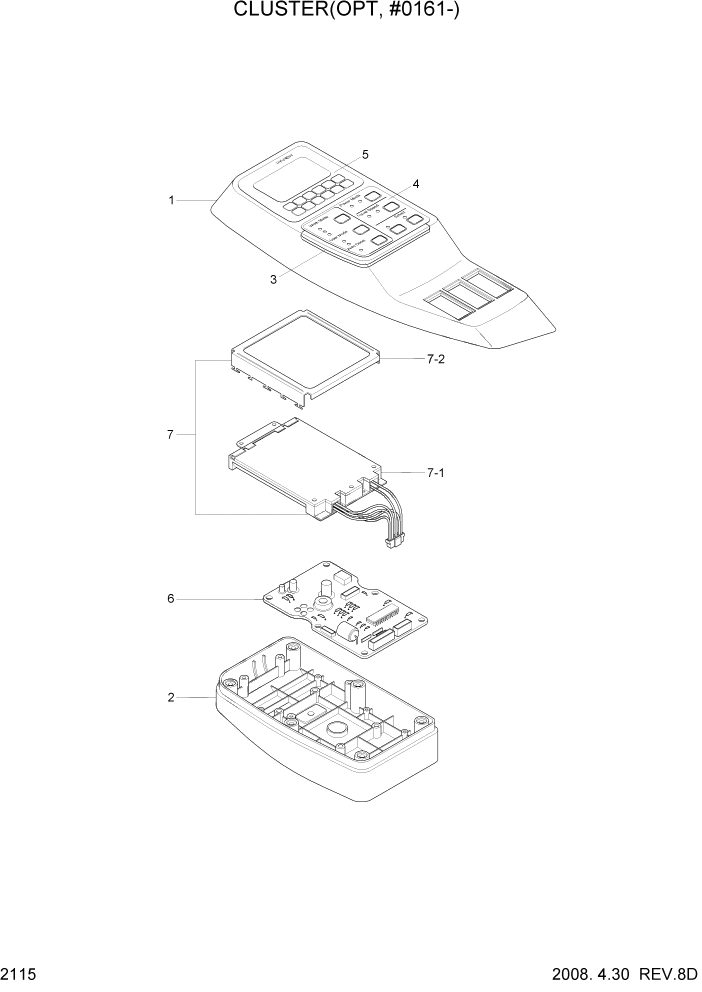 Схема запчастей Hyundai R500LC7 - PAGE 2115 CLUSTER(OPT, #0161-) ЭЛЕКТРИЧЕСКАЯ СИСТЕМА