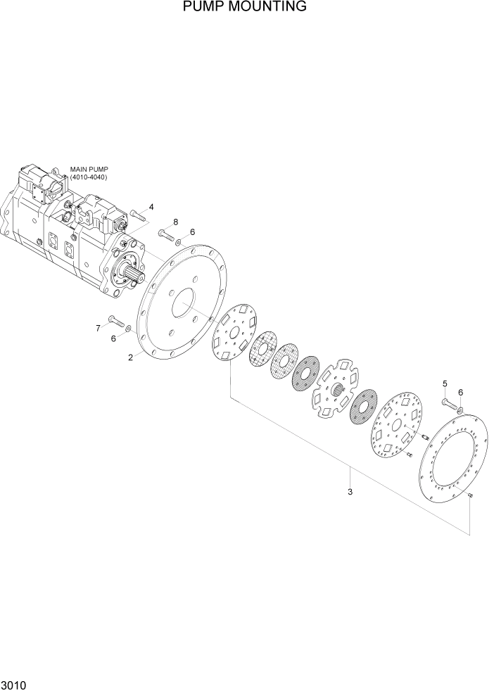 Схема запчастей Hyundai R500LC7 - PAGE 3010 PUMP MOUNTING ГИДРАВЛИЧЕСКАЯ СИСТЕМА