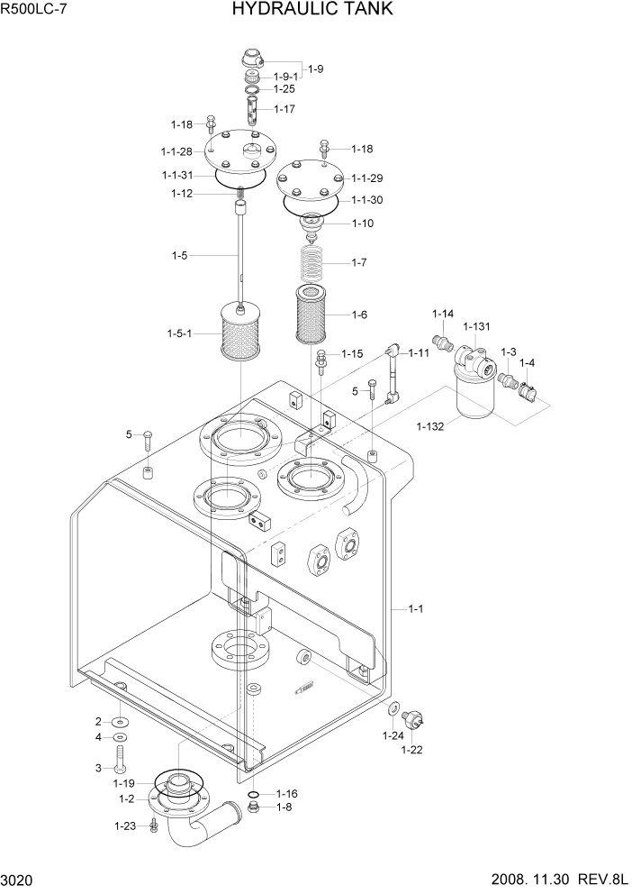 Схема запчастей Hyundai R500LC7 - PAGE 3020 HYDRAULIC TANK ГИДРАВЛИЧЕСКАЯ СИСТЕМА